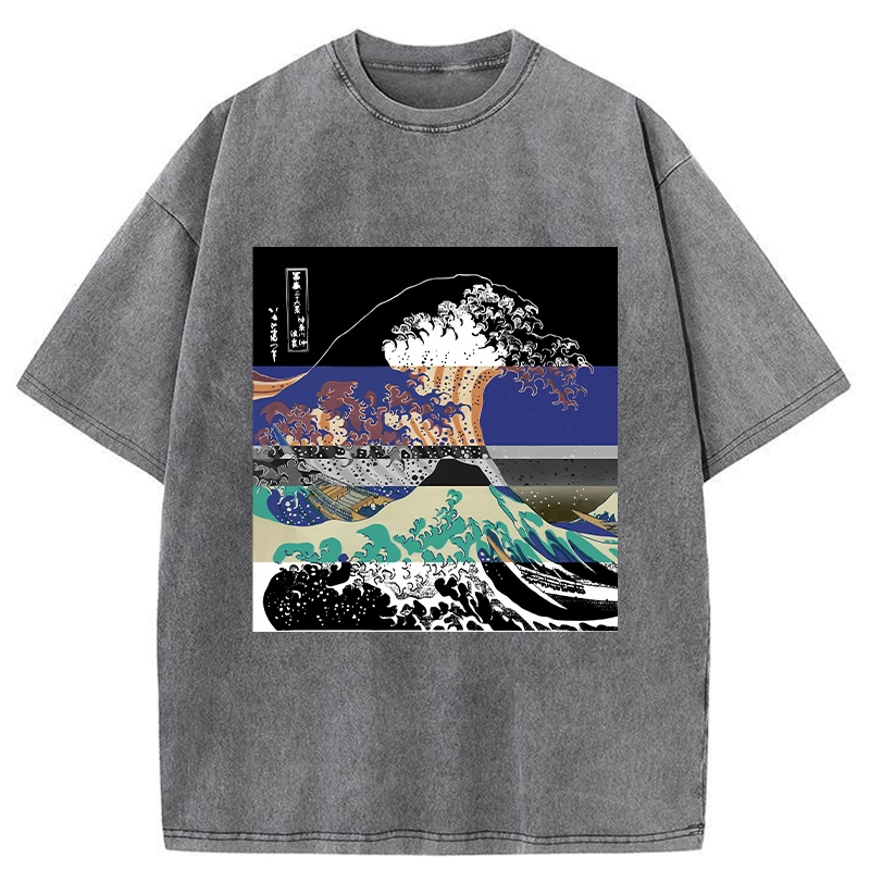 Tokyo-Tiger Ukiyo-e Style Waves Washed T-Shirt