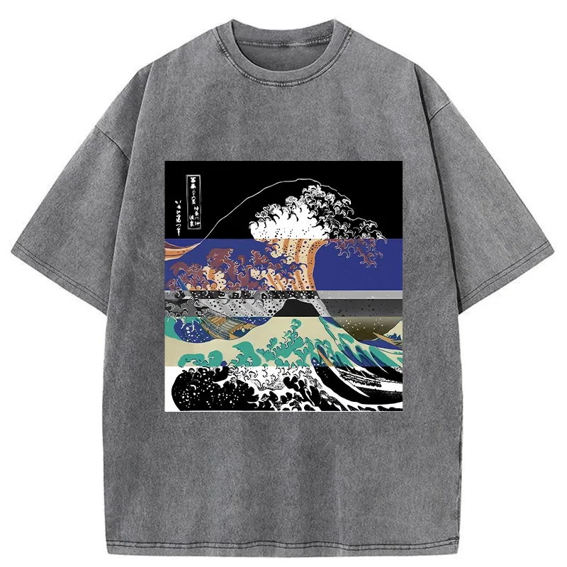 Tokyo-Tiger Ukiyo-e Style Waves Washed T-Shirt