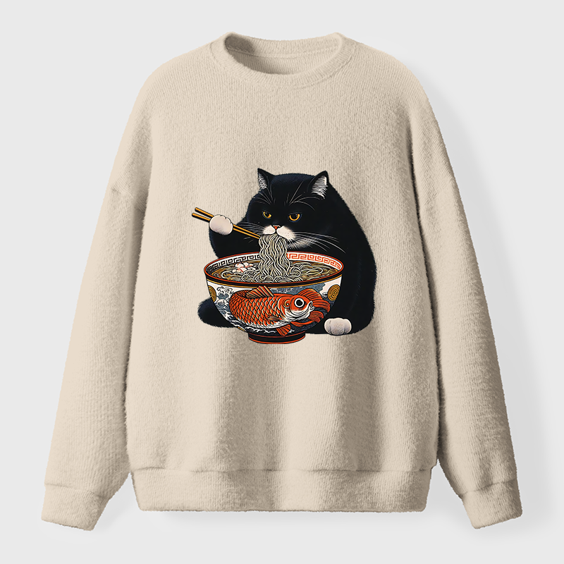 Tokyo-Tiger Fat Cat Eating Ramen Fuzzy Sweatshirt