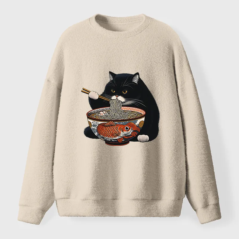 Tokyo-Tiger Fat Cat Eating Ramen Fuzzy Sweatshirt