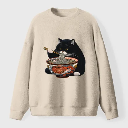 Tokyo-Tiger Fat Cat Eating Ramen Fuzzy Sweatshirt