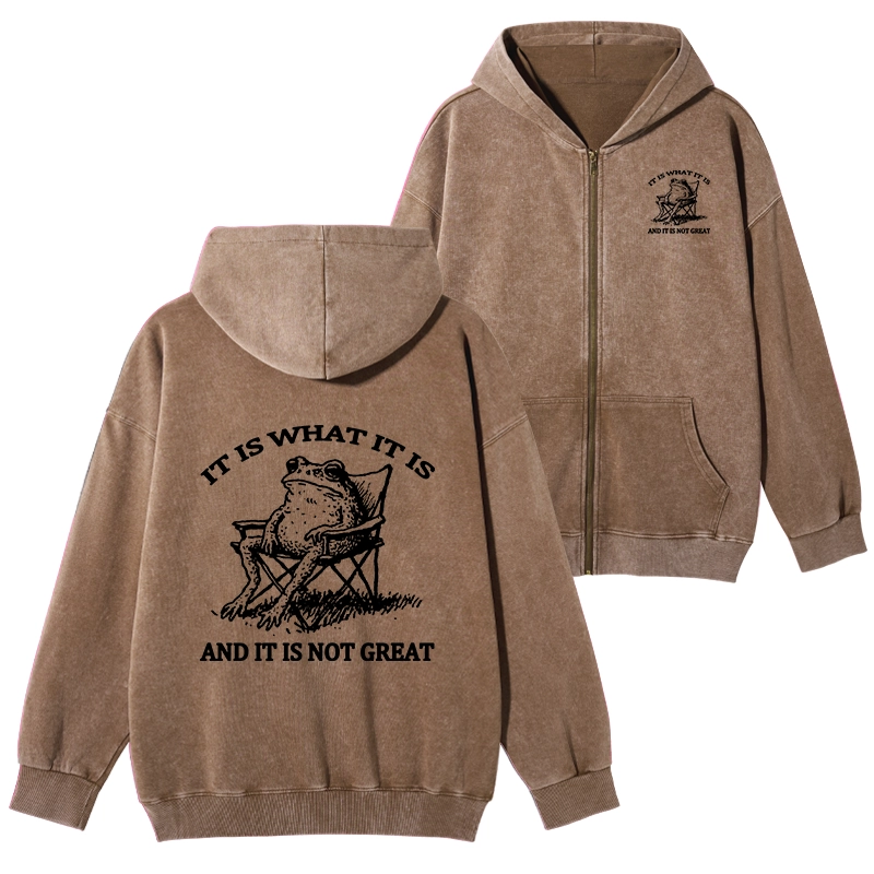 Tokyo-Tiger Resting Frog Funny Washed Zip Hoodie