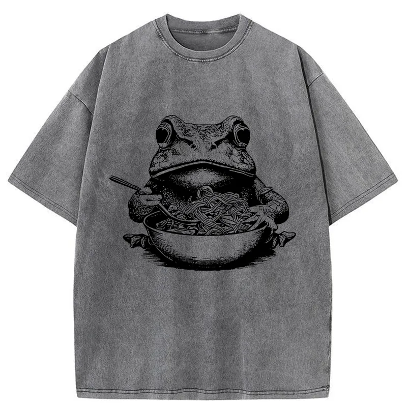 Tokyo-Tiger Obsessed With Ramen Frog Washed T-Shirt