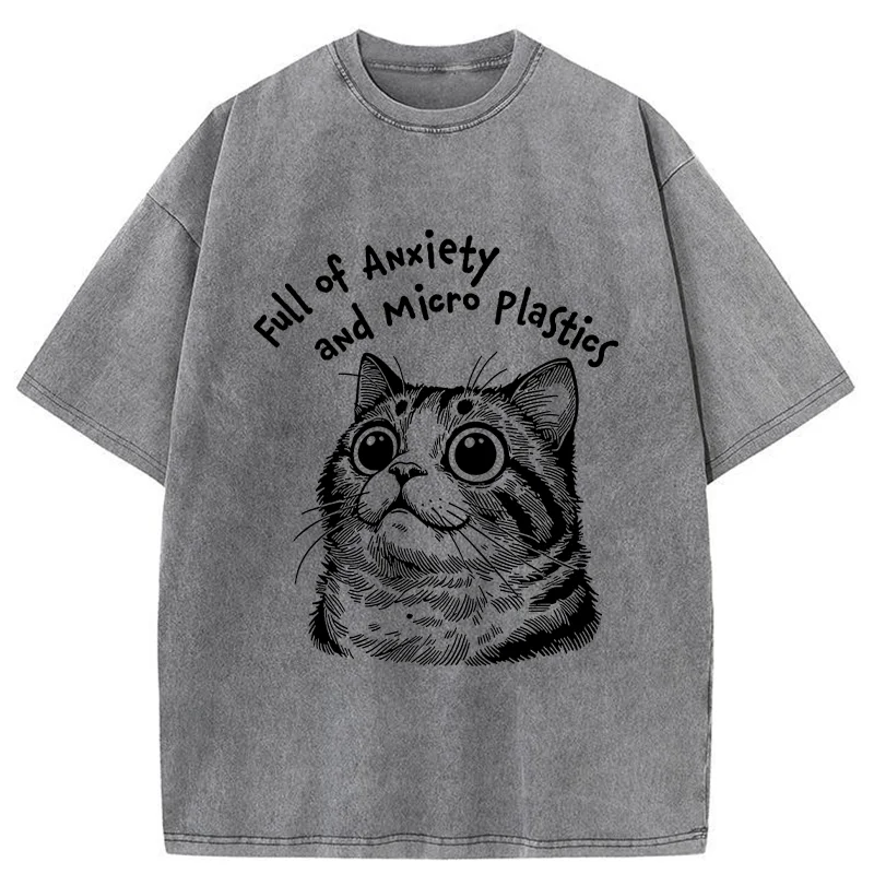 Tokyo-Tiger Full Of Anxiety And Microplastics Cat Washed T-Shirt