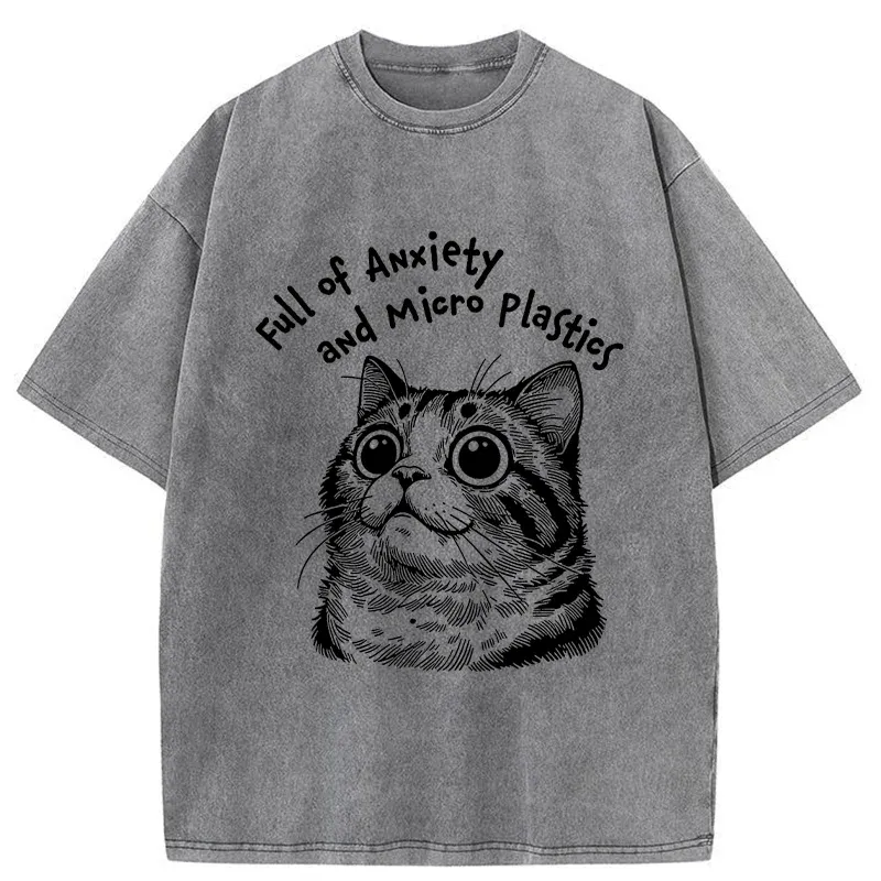 Tokyo-Tiger Full Of Anxiety And Microplastics Cat Washed T-Shirt