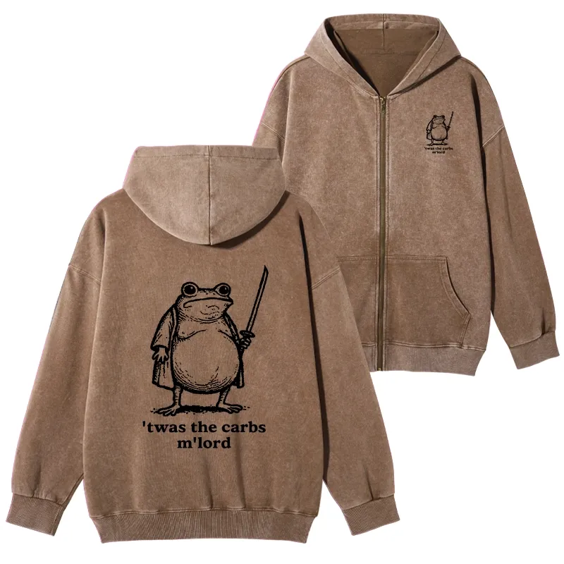 Tokyo-Tiger Funny Fat Samurai Frog Washed Zip Hoodie