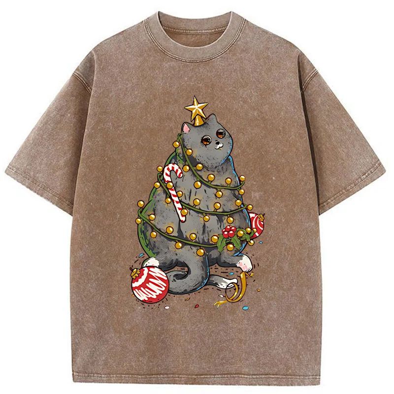 Tokyo-Tiger Christmas Decoration Cat Washed T-Shirt
