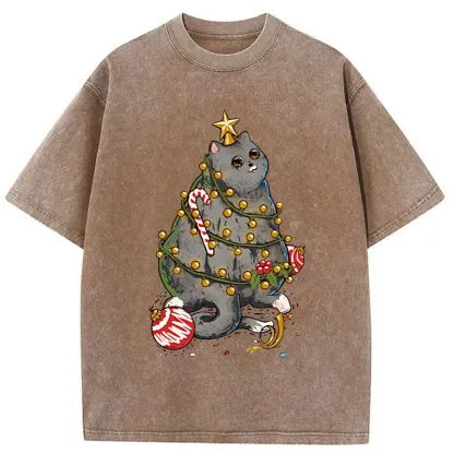 Tokyo-Tiger Christmas Decoration Cat Washed T-Shirt