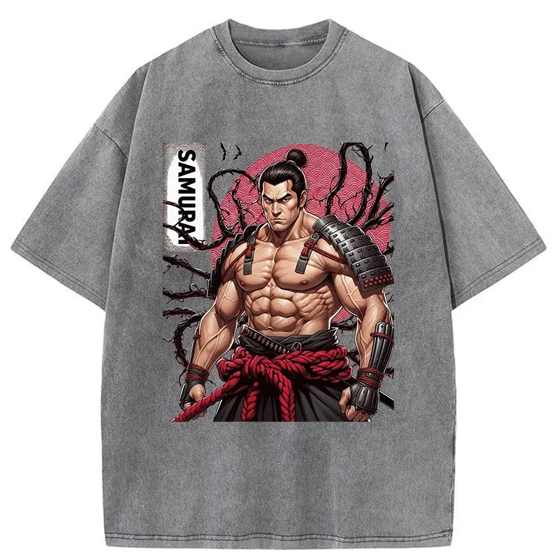 Tokyo-Tiger Strong Japanese Samurai Washed T-Shirt Sale