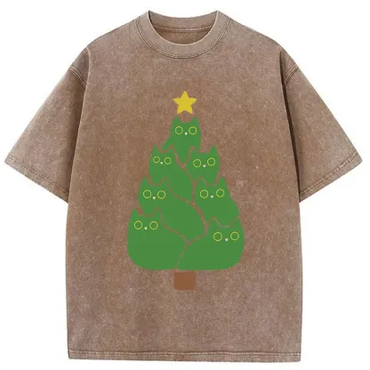 Tokyo-Tiger Christmas Tree Cat Washed T-Shirt