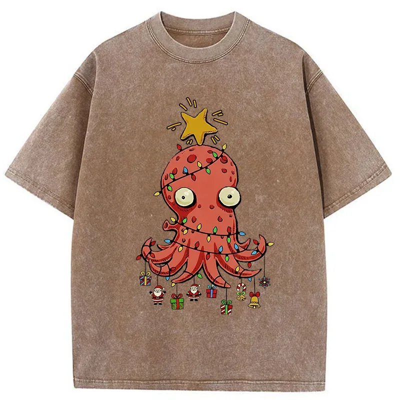 Tokyo-Tiger Christmas Octopus Washed T-Shirt