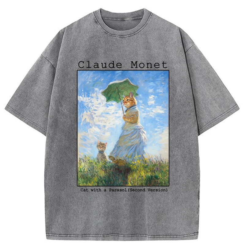 Tokyo-Tiger Cat With A Parasol Washed T-Shirt