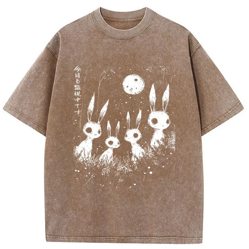 Tokyo-Tiger Rabbit Is Watching You Washed T-Shirt