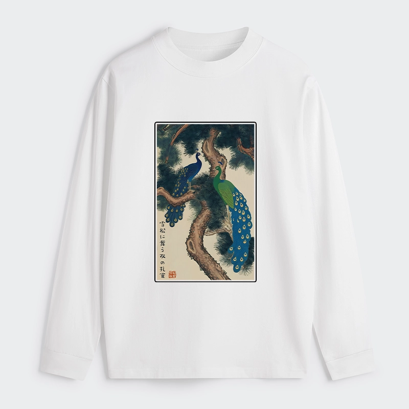 Tokyo-Tiger Peacocks in Snowy Pines Classic Long Sleeve T-Shirt