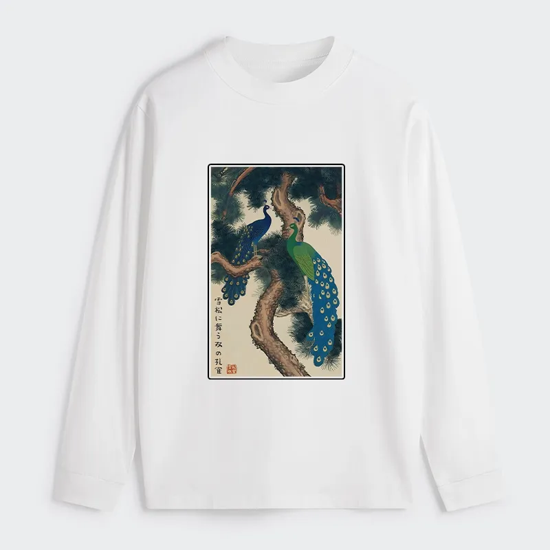 Tokyo-Tiger Peacocks in Snowy Pines Classic Long Sleeve T-Shirt