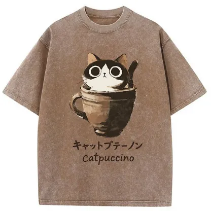 Tokyo-Tiger Cat Cappuccino Washed T-Shirt