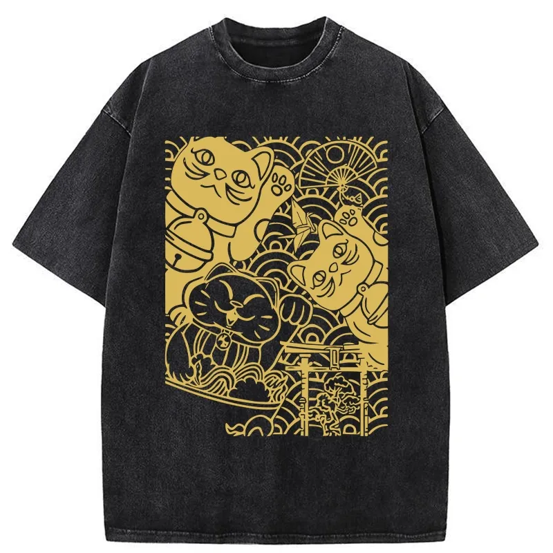 Tokyo-Tiger Lucky Cat Good Luck Washed T-Shirt