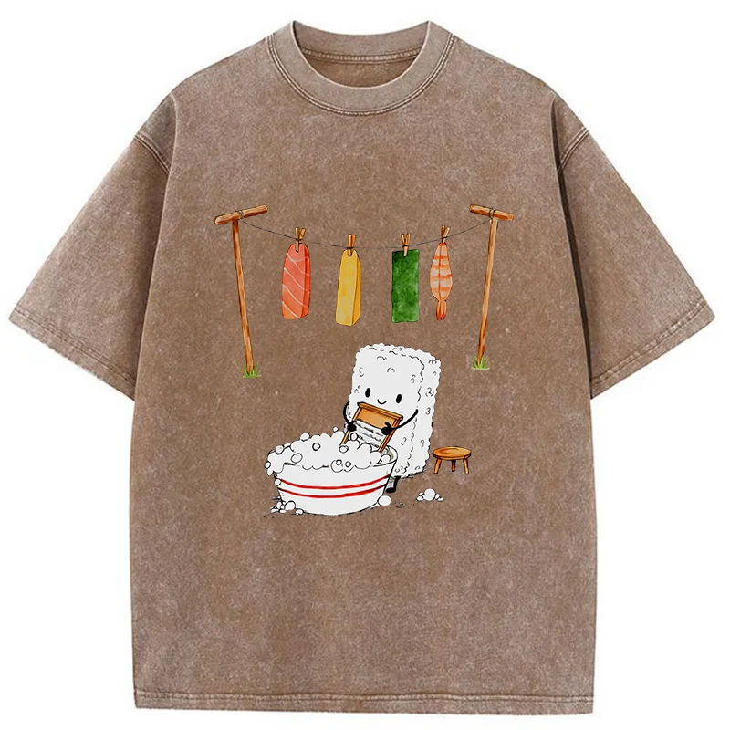Tokyo-Tiger Sushi Washing Clothes Washed T-Shirt