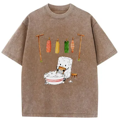Tokyo-Tiger Sushi Washing Clothes Washed T-Shirt