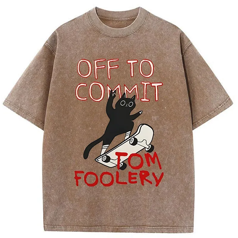 Tokyo-Tiger Cat Went To Do Bad Things Washed T-Shirt