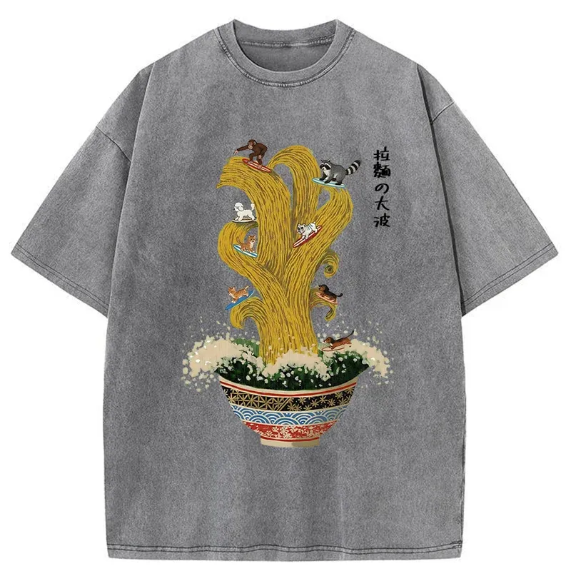 Tokyo-Tiger Ramen Surfing Washed T-Shirt