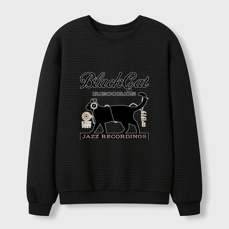 Tokyo-Tiger Black Cat Japan Waffle Sweatshirt