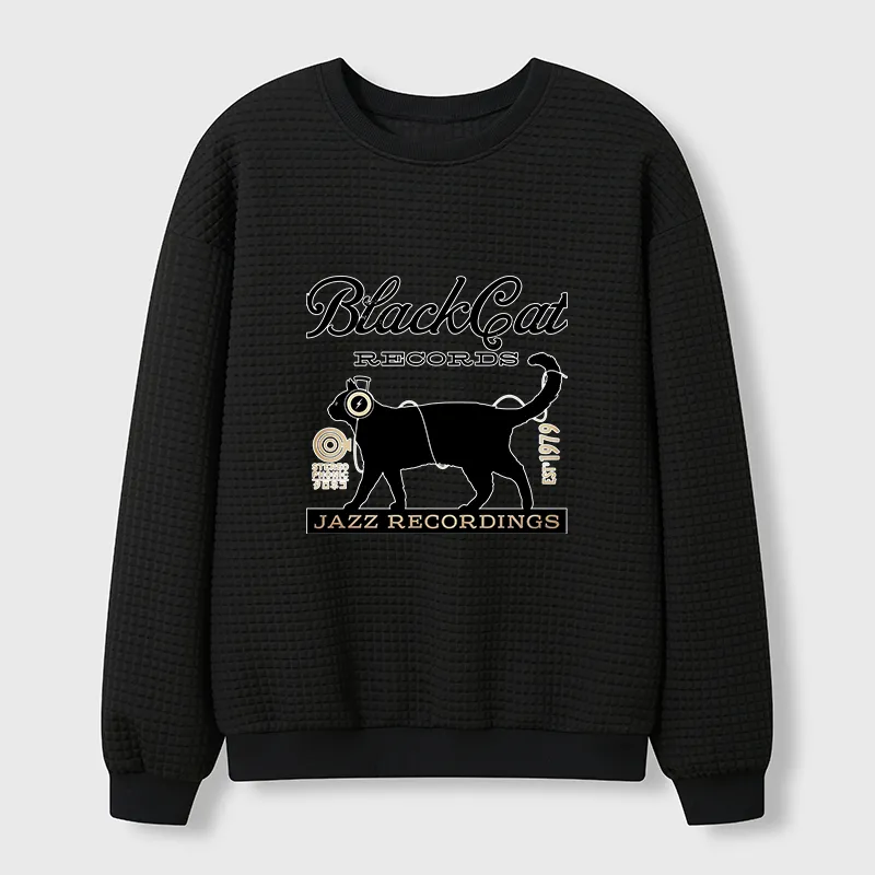 Tokyo-Tiger Black Cat Japan Waffle Sweatshirt