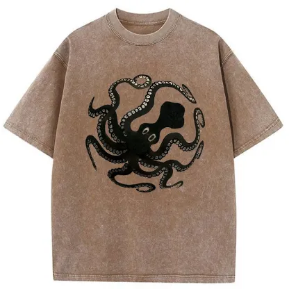 Tokyo-Tiger Octopus Surrounds Washed T-Shirt