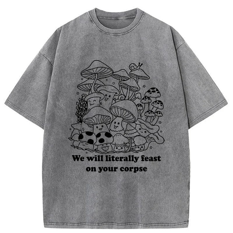 Tokyo-Tiger Funny Mushroom Washed T-Shirt
