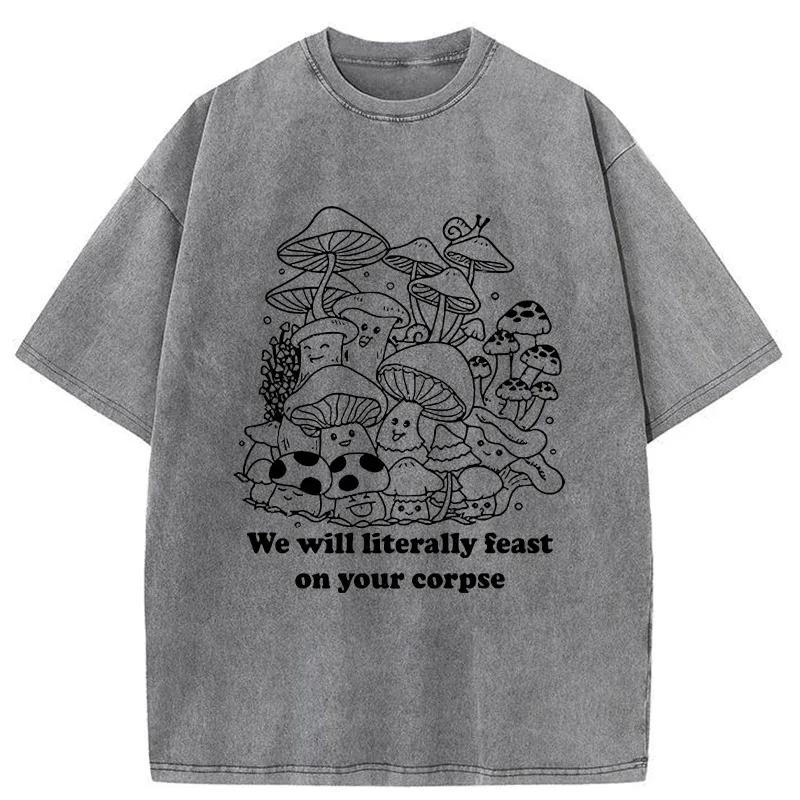 Tokyo-Tiger Funny Mushroom Washed T-Shirt