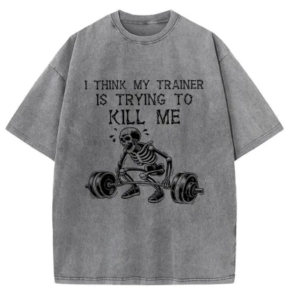 Tokyo-Tiger Gym Instructor Funny Washed T-Shirt
