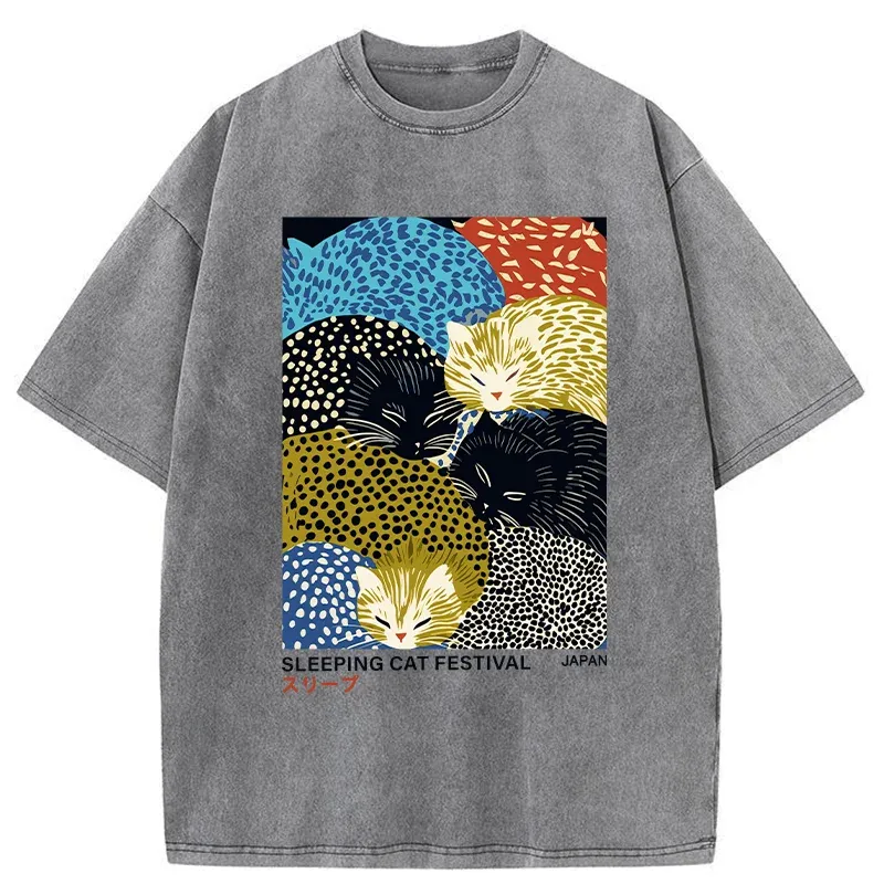 Tokyo-Tiger Cats Sleep Together Washed T-Shirt