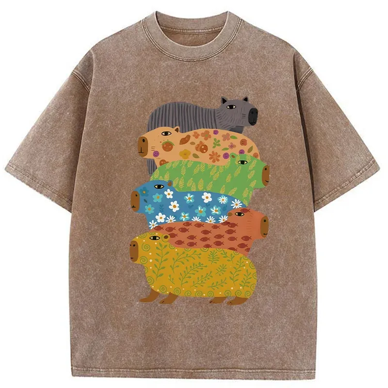 Tokyo-Tiger Colorful Capybaras Washed T-Shirt
