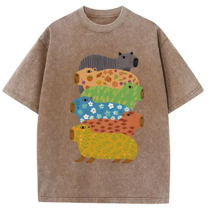 Tokyo-Tiger Colorful Capybaras Washed T-Shirt