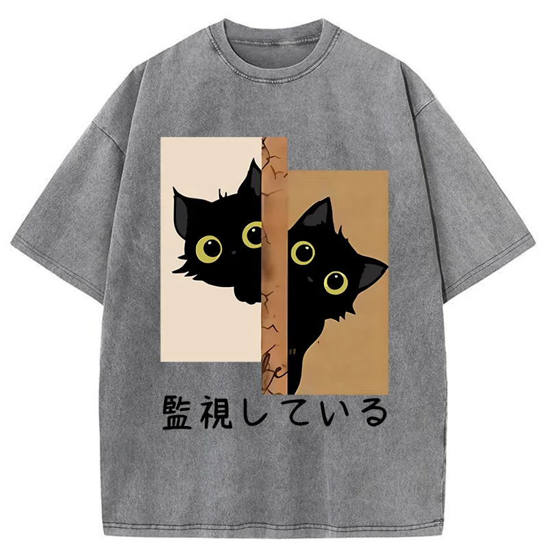 Tokyo-Tiger Cats Secretly Watching Washed T-Shirt