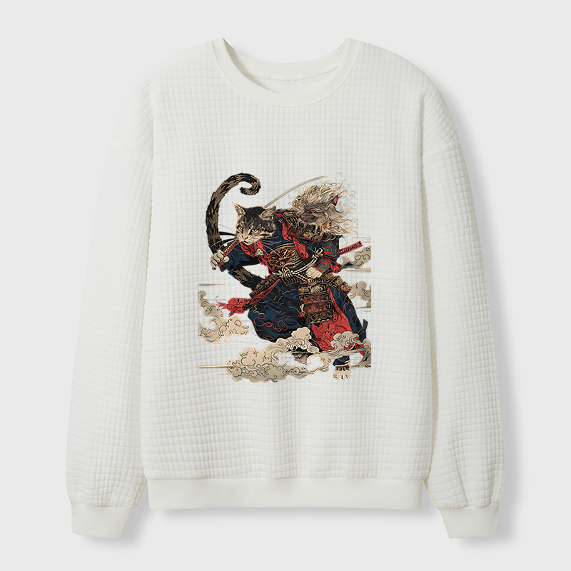 Tokyo-Tiger Gorgeous Samurai Cat Waffle Sweatshirt