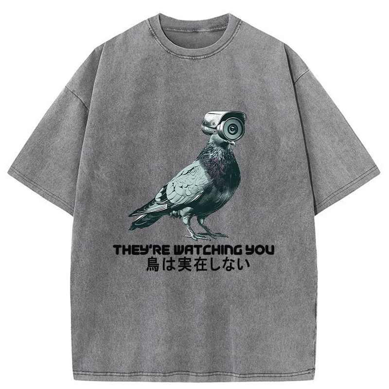 Tokyo-Tiger Birds Aren't Real Funny Washed T-Shirt