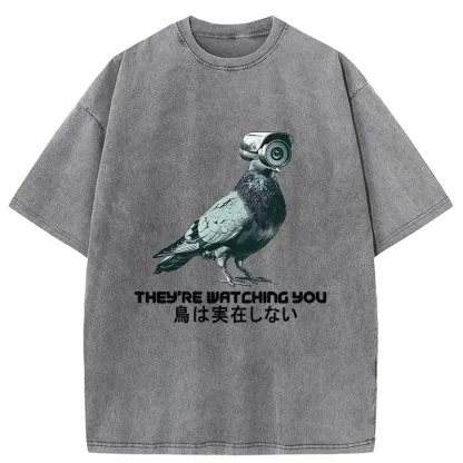 Tokyo-Tiger Birds Aren't Real Funny Washed T-Shirt
