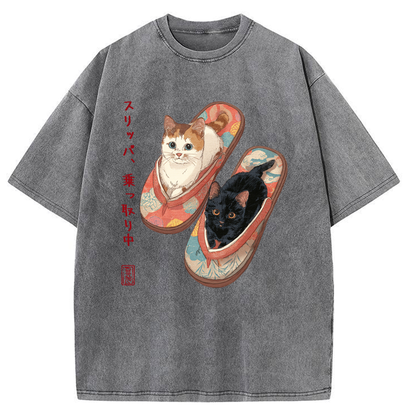 Tokyo-Tiger Slipper Kitties Washed T-Shirt
