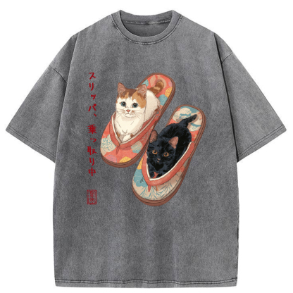 Tokyo-Tiger Slipper Kitties Washed T-Shirt
