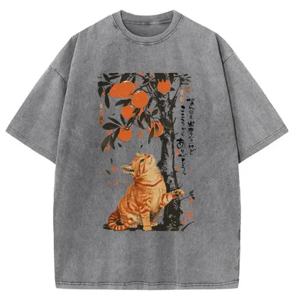 Tokyo-Tiger Orange Cat Wants To Eat Oranges Washed T-Shirt
