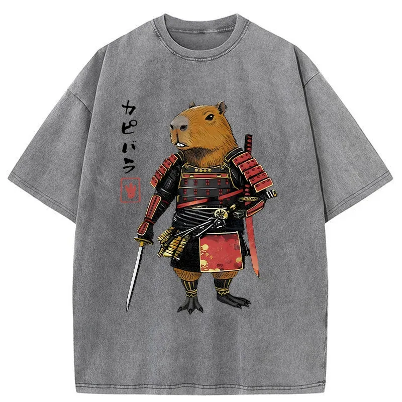 Tokyo-Tiger Capybara Samurai Wearing Armor Washed T-Shirt