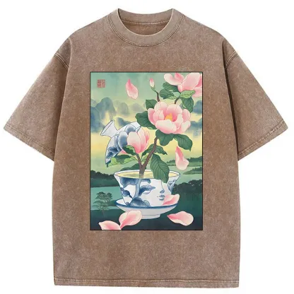 Tokyo-Tiger Fragrance Of Tea Is Like That Of Flowers Washed T-Shirt