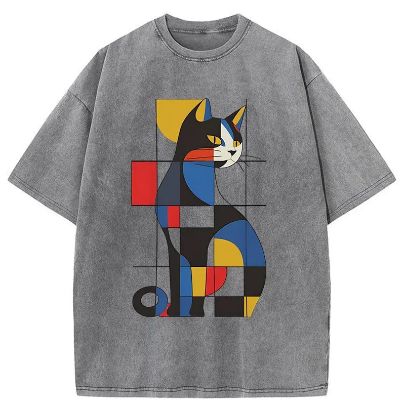 Tokyo-Tiger Mondrian Cat Washed T-Shirt