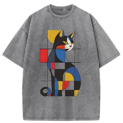 Tokyo-Tiger Mondrian Cat Washed T-Shirt