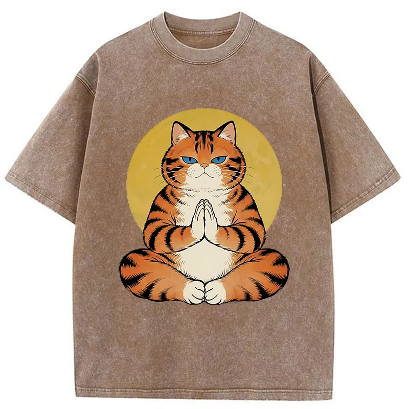 Tokyo-Tiger Meditating Orange Cat Washed T-Shirt