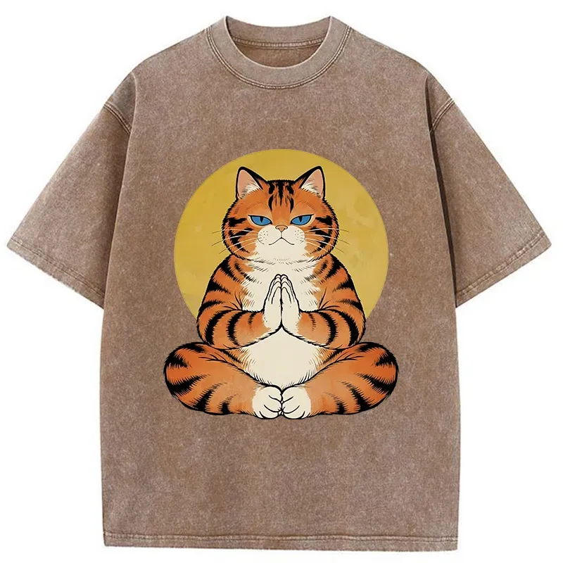 Tokyo-Tiger Meditating Orange Cat Washed T-Shirt