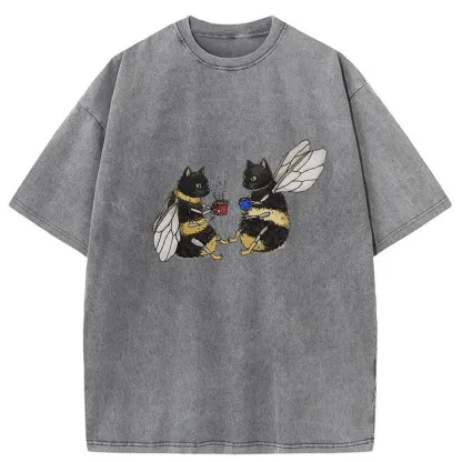 Tokyo-Tiger CatBees' Tea Party Washed T-Shirt