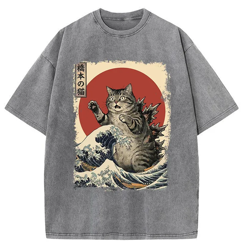 Tokyo-Tiger Catzilla Is Causing Destruction Washed T-Shirt