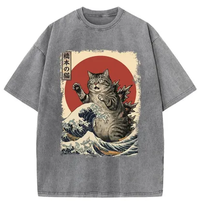 Tokyo-Tiger Catzilla Is Causing Destruction Washed T-Shirt